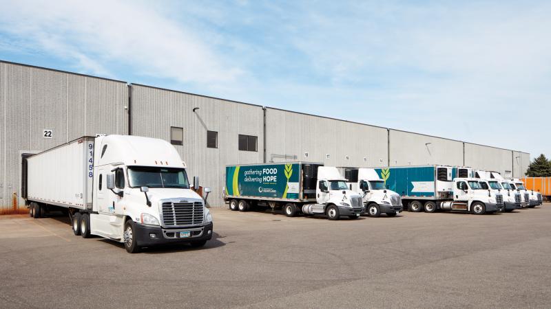 Second Harvest Heartland trucks line up outside loading docks - Credit Corey Gaffer Second Harvest Heartland trucks line up outside loading docks - Credit Corey Gaffer