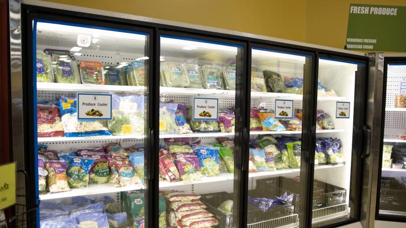 Produce coolers at a food pantry.