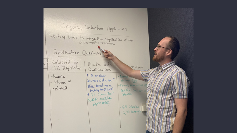 Volunteer at a white board