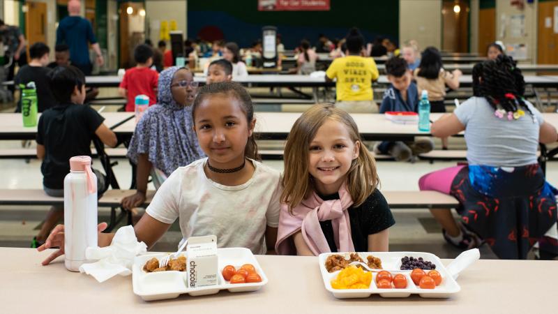 Two children at lunch at school