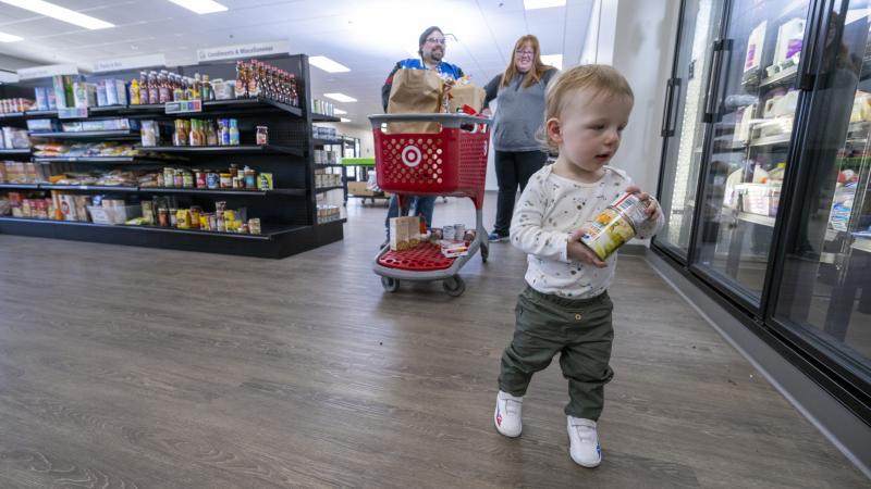 Family shopping at a food shelf
