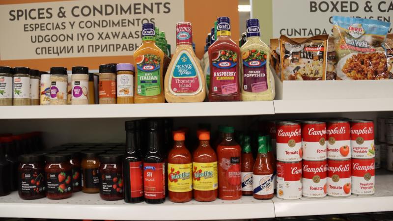 Shelf with pantry items on it