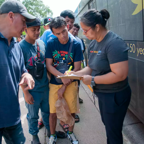 Men line up for food help in Mankato