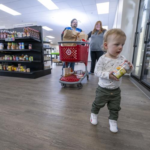 Family shopping at a food shelf