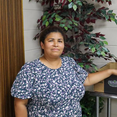 A woman in a food shelf