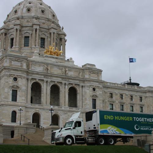 A Second Harvest Heartland truck outside of the State Capitol