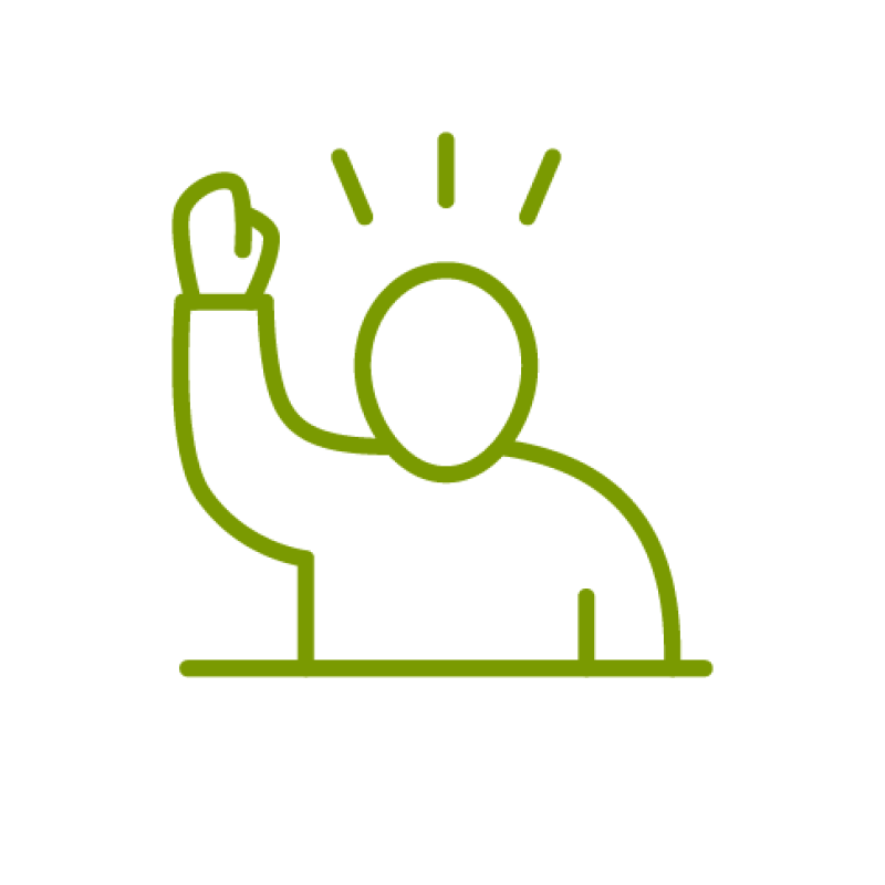 Icon of a volunteer with their hand raised