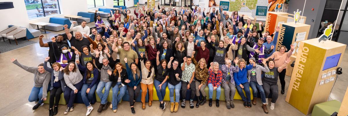 Shot of large group of Second Harvest Heartland employees