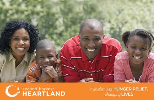 "Transforming hunger relief, changing lives" with photo of family