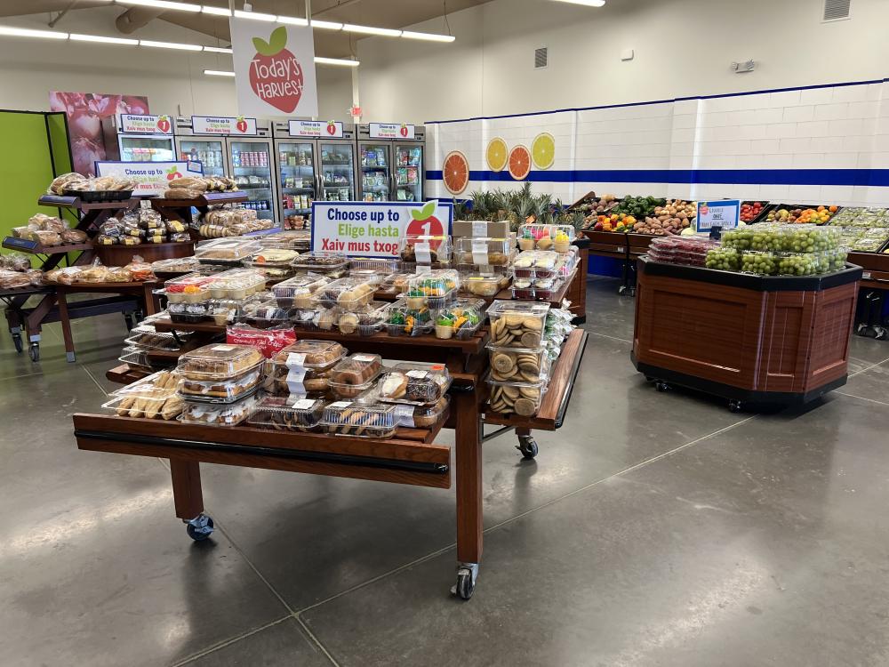 Tables of food at food shelf