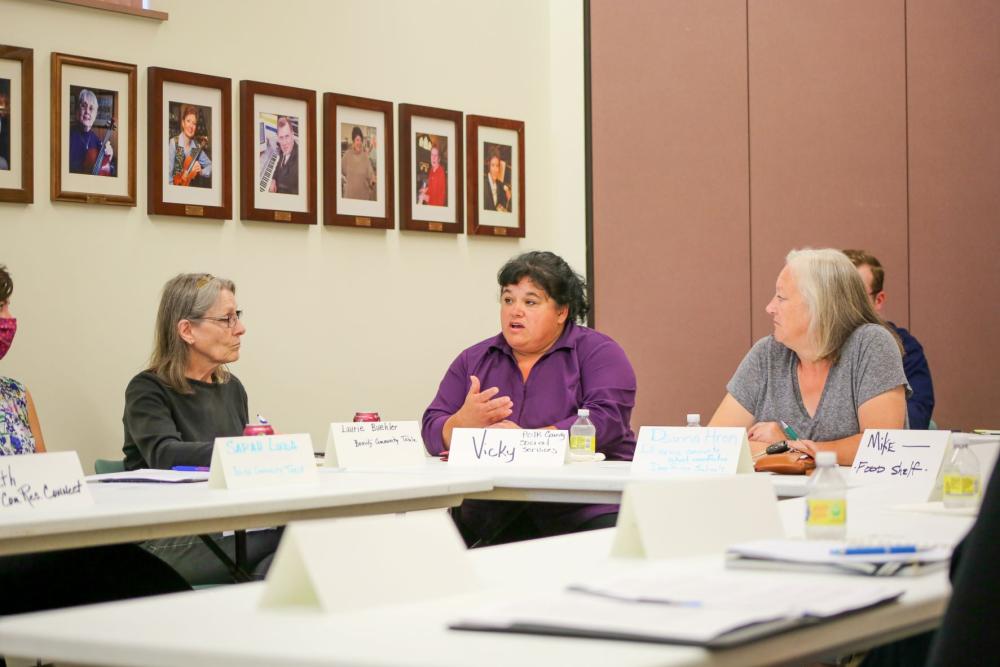 Bemidji Listening Session Some of the listening session participants in Bemidji. From left to right: Laurie Buehler, Bemidji Community Table; Vicky Menendez, Polk County Social Services, and Deanna Hron, Deer River Schools.