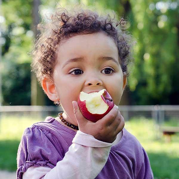 picture of a toddler aged child eating an apple