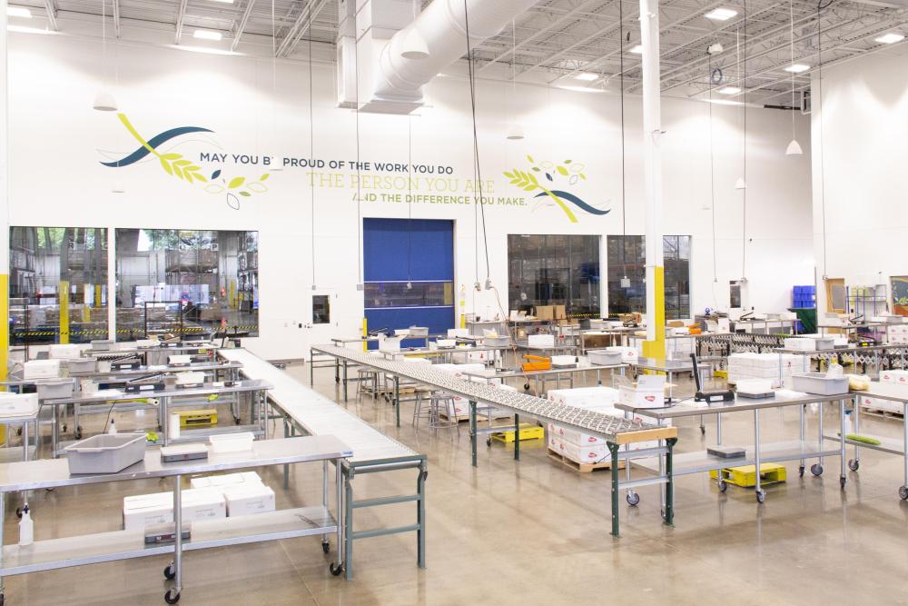 A big empty space where volunteers meet to pack food