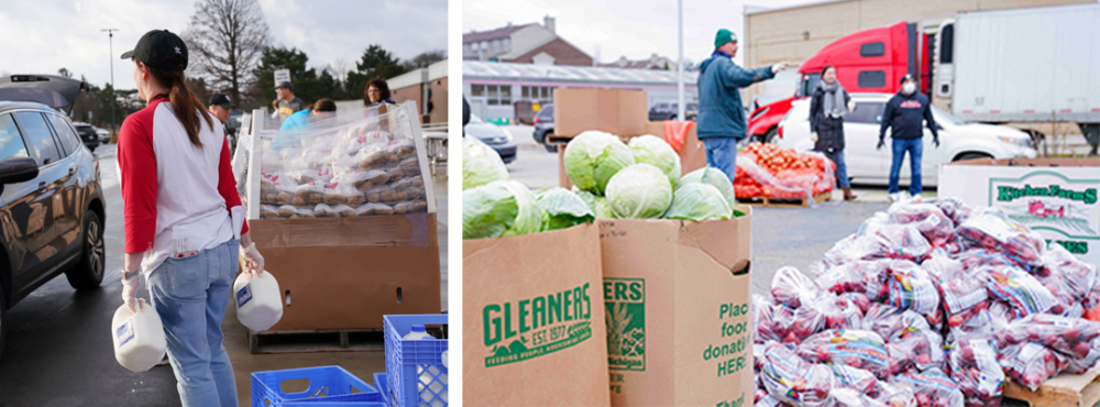 Volunteers handing out food