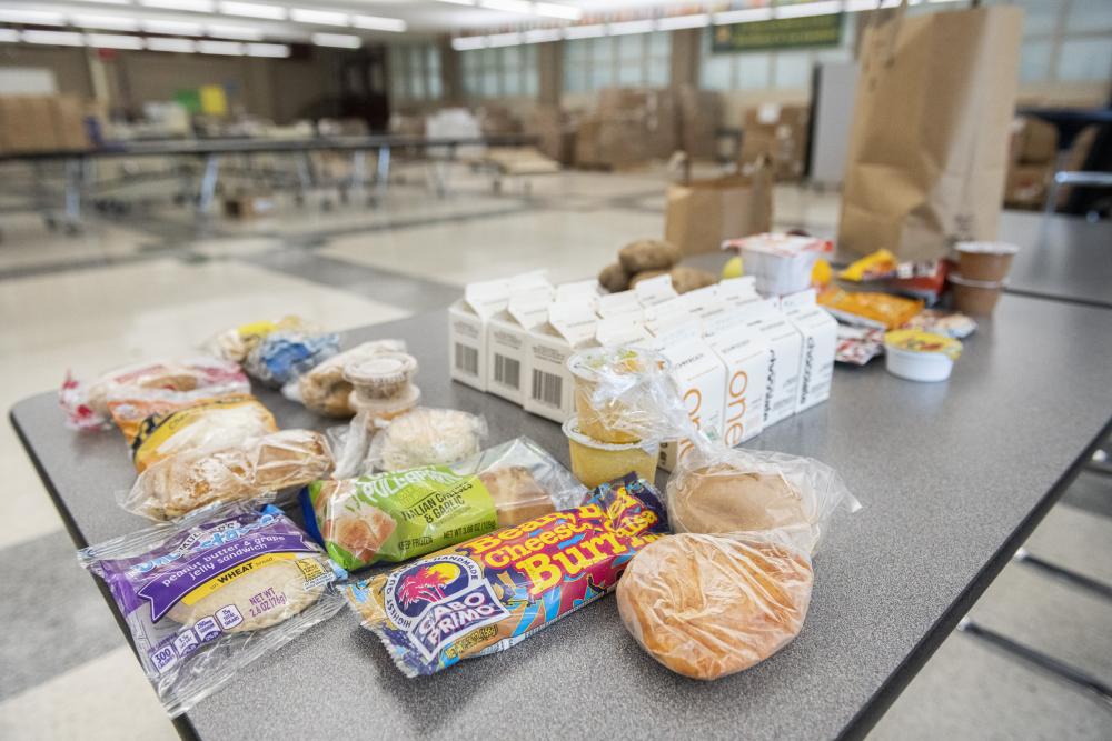 A table full of food at a school