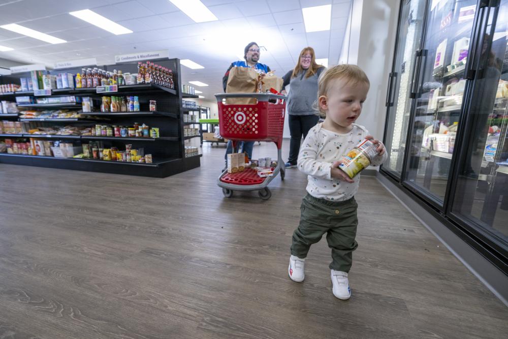 Family shopping at a food shelf