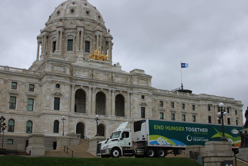 A Second Harvest Heartland truck outside of the State Capitol