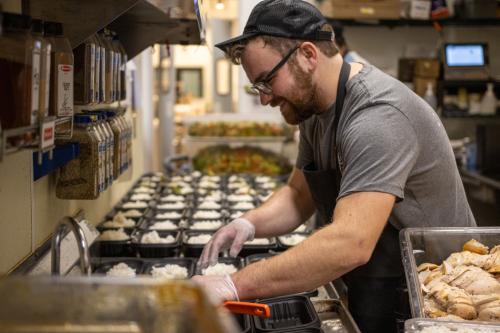 A chef prepares meals for Minnesota Central Kitchen