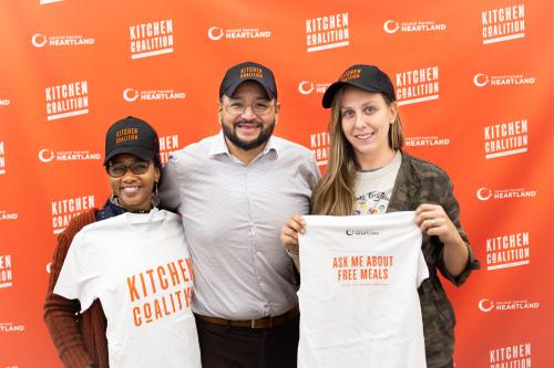 Nura Ahmed, Miguel Lopez, and Sara Aegerter with Kitchen Coalition Swag