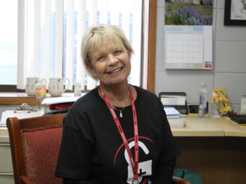 Food Shelf Manager Judy Glassel at her desk