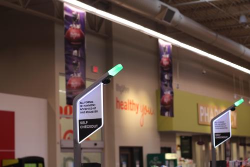 A checkout counter at a supermarket