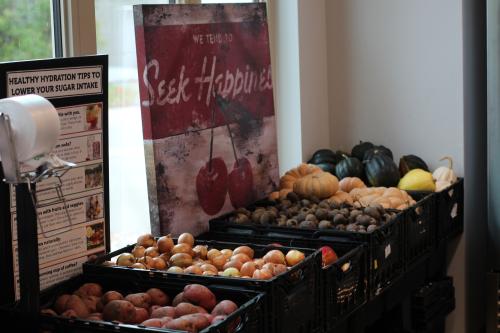 A food shelf with winter vegetables