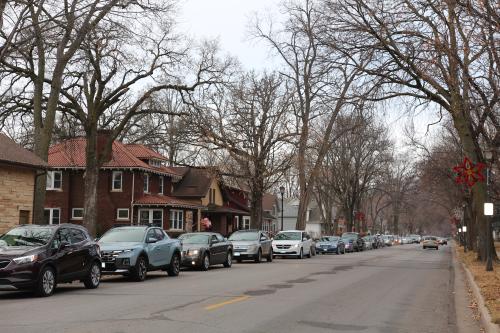 A line of cars outside a food distribution