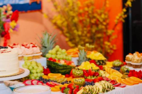 A spread of fruit on a table